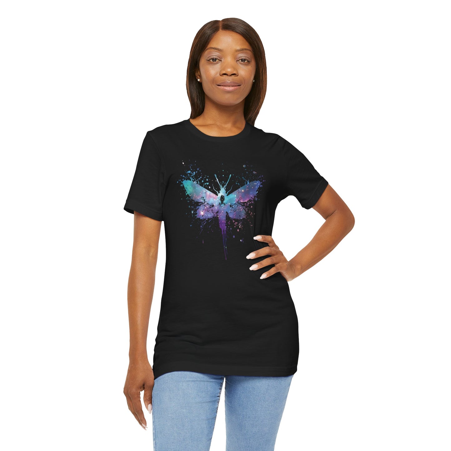 Galaxy Moth Graphic Tee - Watercolor Splatter Butterfly T-Shirt