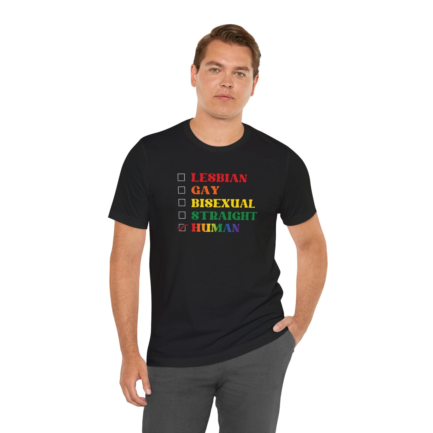 Human Checkbox Pride T-Shirt — "Human" Rainbow Equality Tee