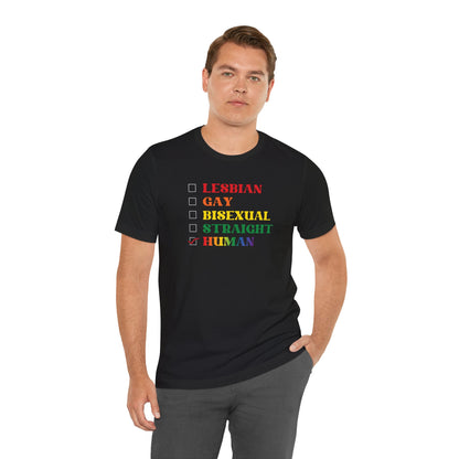 Human Checkbox Pride T-Shirt — "Human" Rainbow Equality Tee