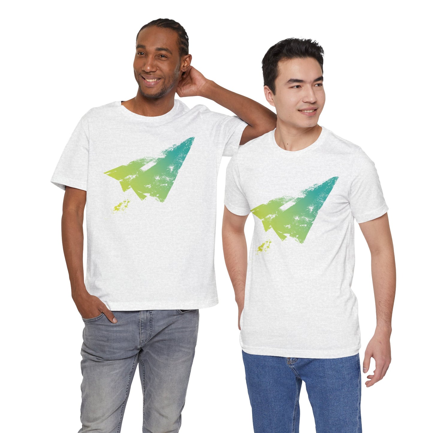 Paper Airplane Graphic Tee — Green Gradient Flight T‑Shirt