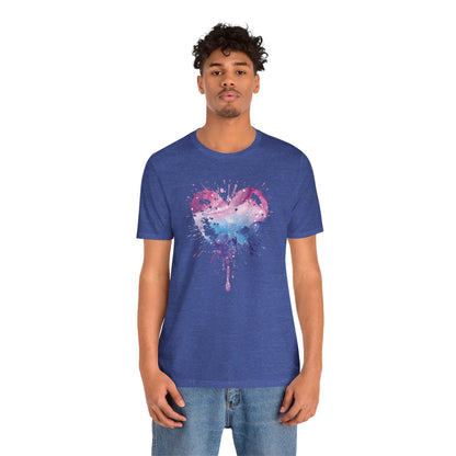 Watercolor Splatter Heart T‑Shirt — Galaxy Pink & Blue Drip Tee