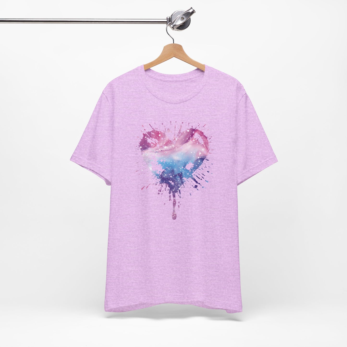 Watercolor Splatter Heart T‑Shirt — Galaxy Pink & Blue Drip Tee