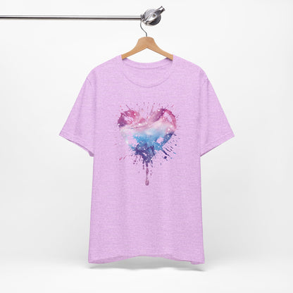 Watercolor Splatter Heart T‑Shirt — Galaxy Pink & Blue Drip Tee