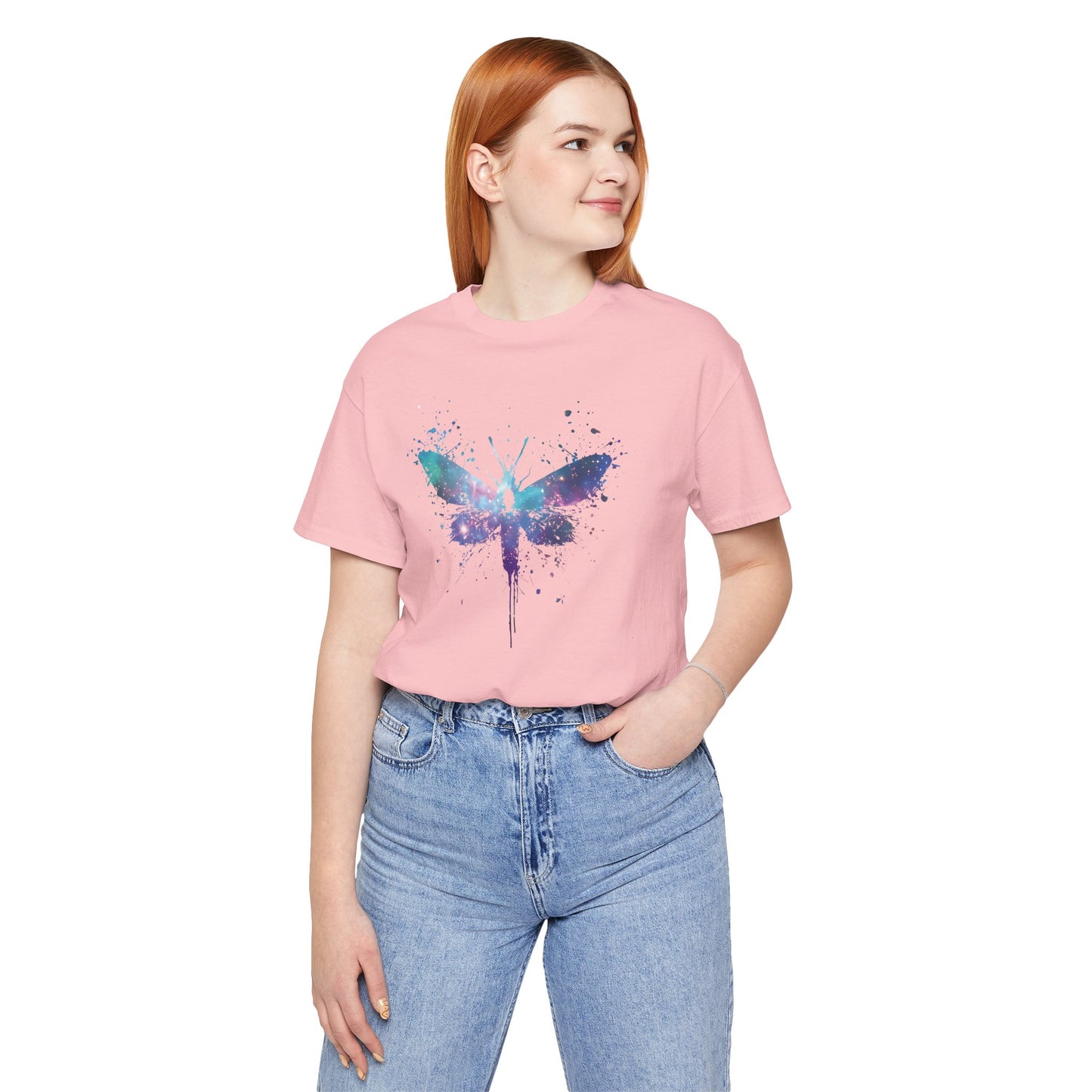 Galaxy Moth Graphic Tee - Watercolor Splatter Butterfly T-Shirt