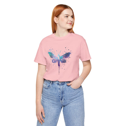 Galaxy Moth Graphic Tee - Watercolor Splatter Butterfly T-Shirt