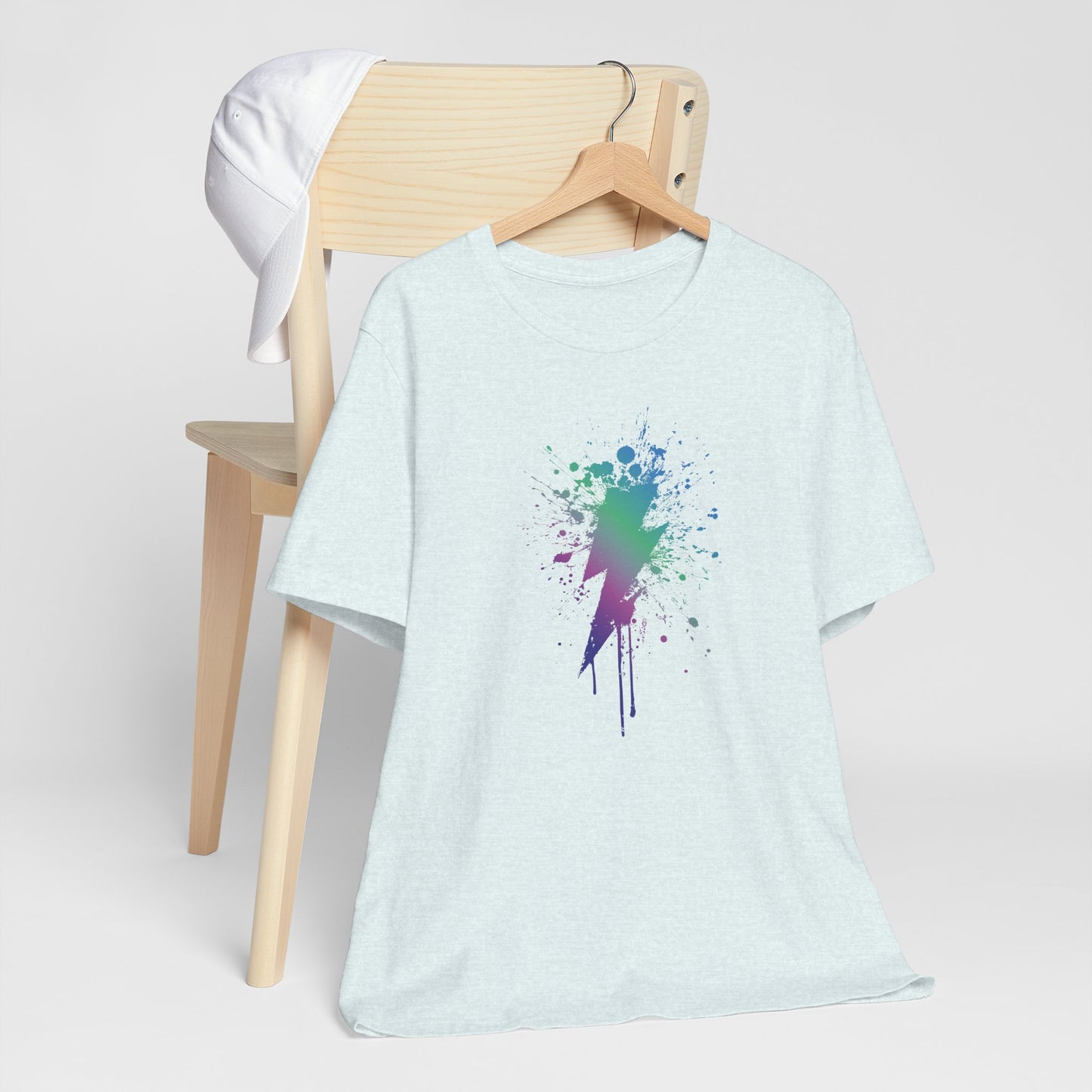 Lightning Bolt Paint-Splash T-Shirt — Colorful Graffiti Graphic Tee