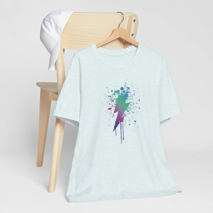 Lightning Bolt Paint-Splash T-Shirt — Colorful Graffiti Graphic Tee