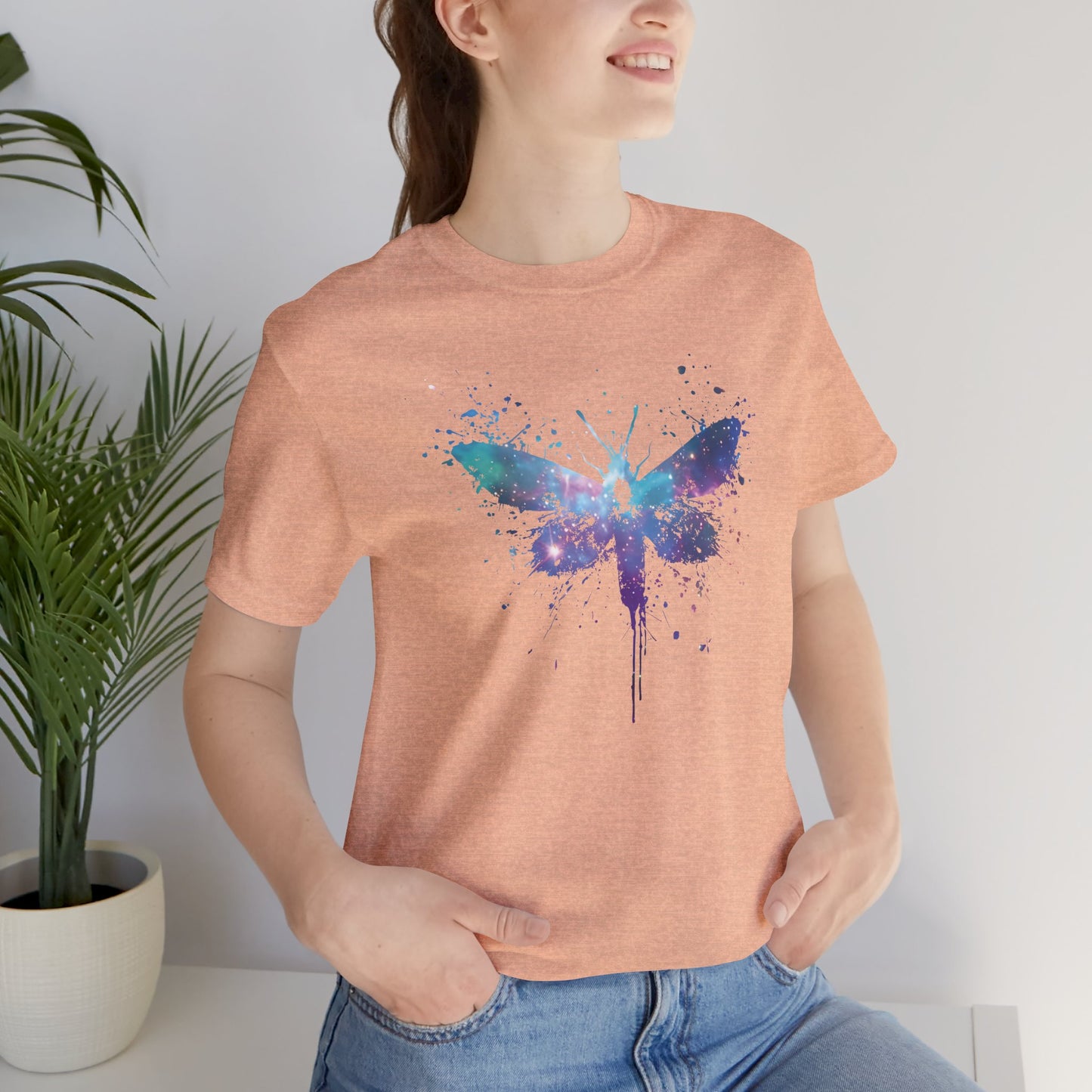 Galaxy Moth Graphic Tee - Watercolor Splatter Butterfly T-Shirt