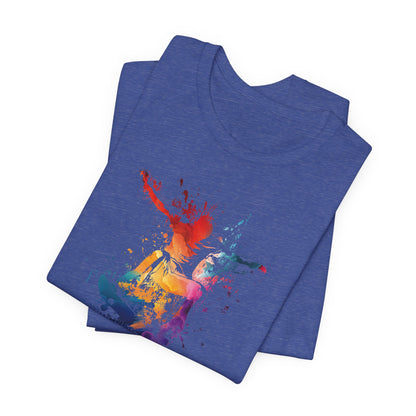 Skateboard Splash Tee — Colorful Watercolor Skateboarder Graphic T‑Shirt