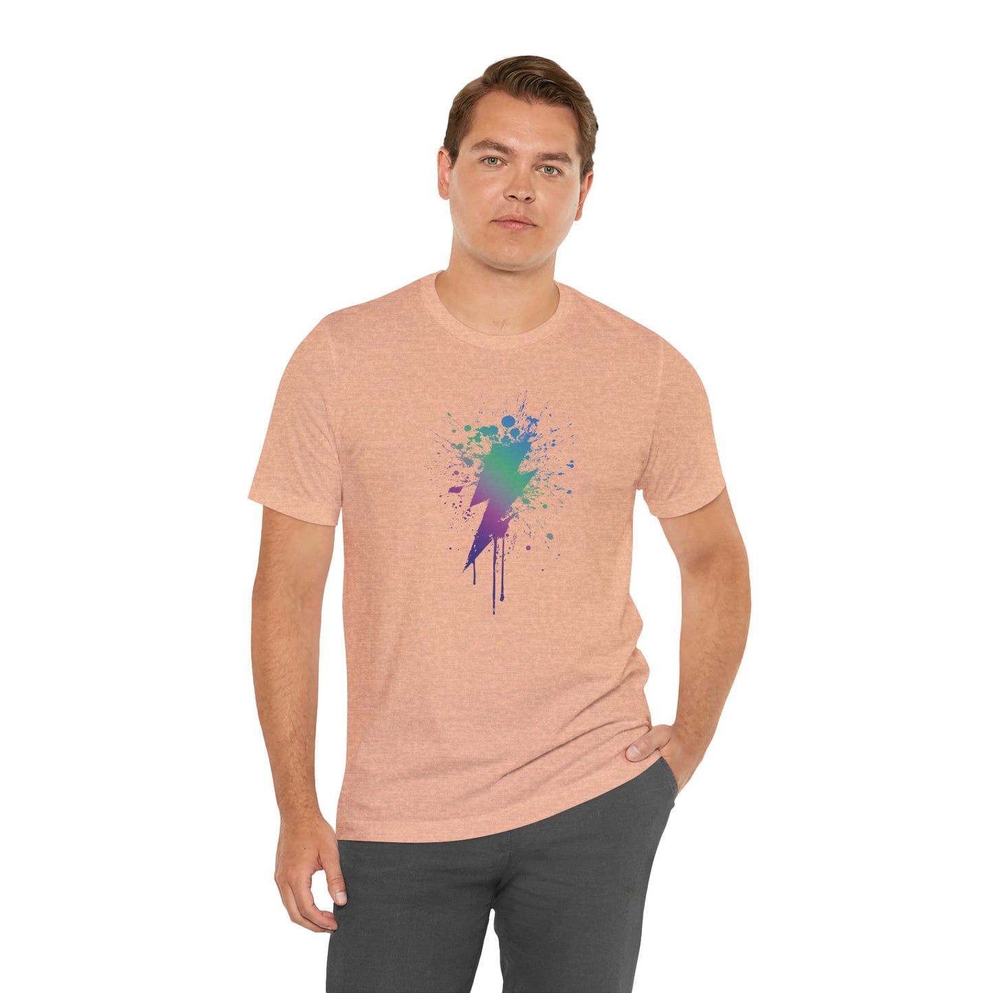Lightning Bolt Paint-Splash T-Shirt — Colorful Graffiti Graphic Tee