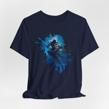 Watercolor Skateboarder T-Shirt — Blue Splash Graphic Tee