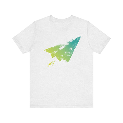 Paper Airplane Graphic Tee — Green Gradient Flight T‑Shirt