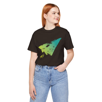Paper Airplane Graphic Tee — Green Gradient Flight T‑Shirt