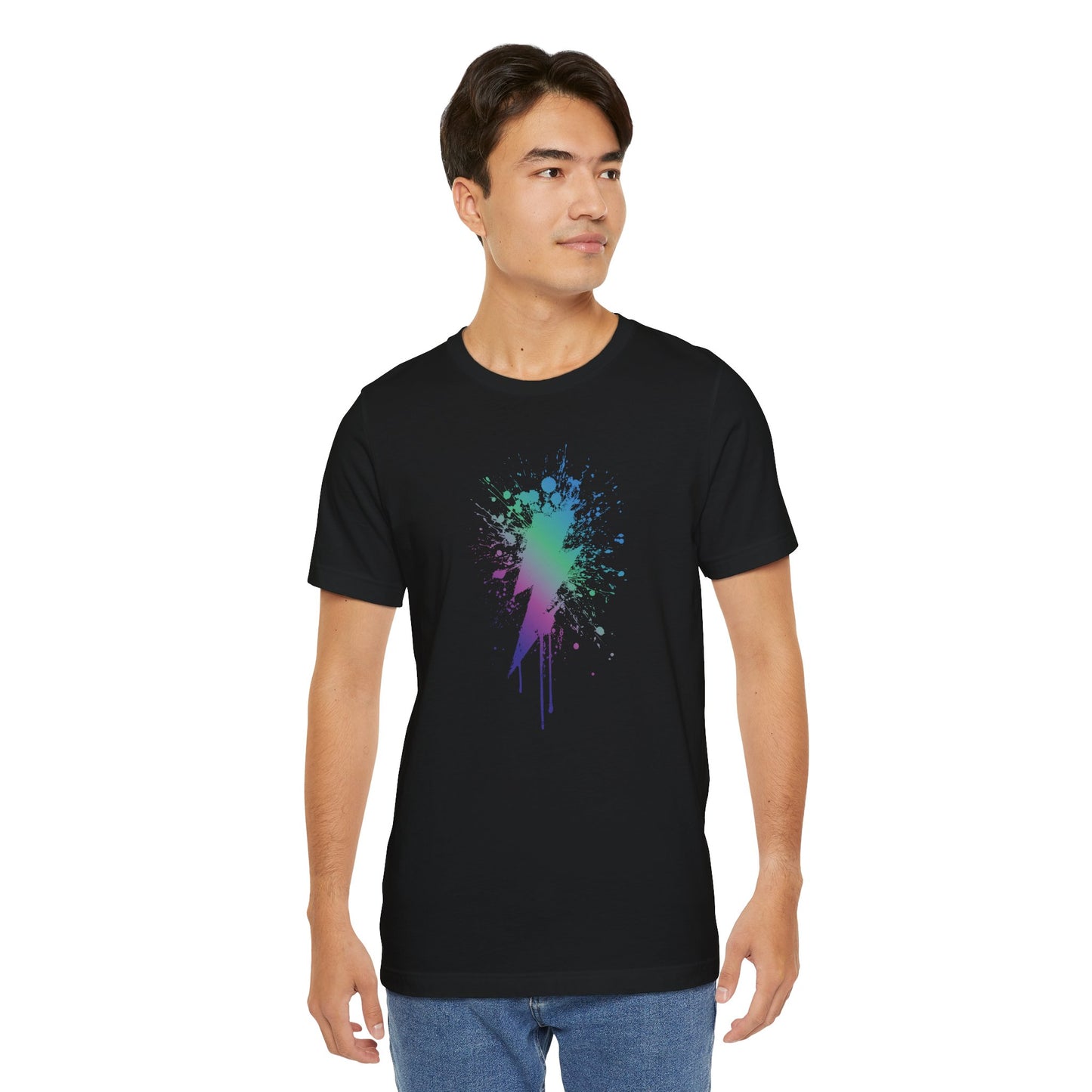 Lightning Bolt Paint-Splash T-Shirt — Colorful Graffiti Graphic Tee