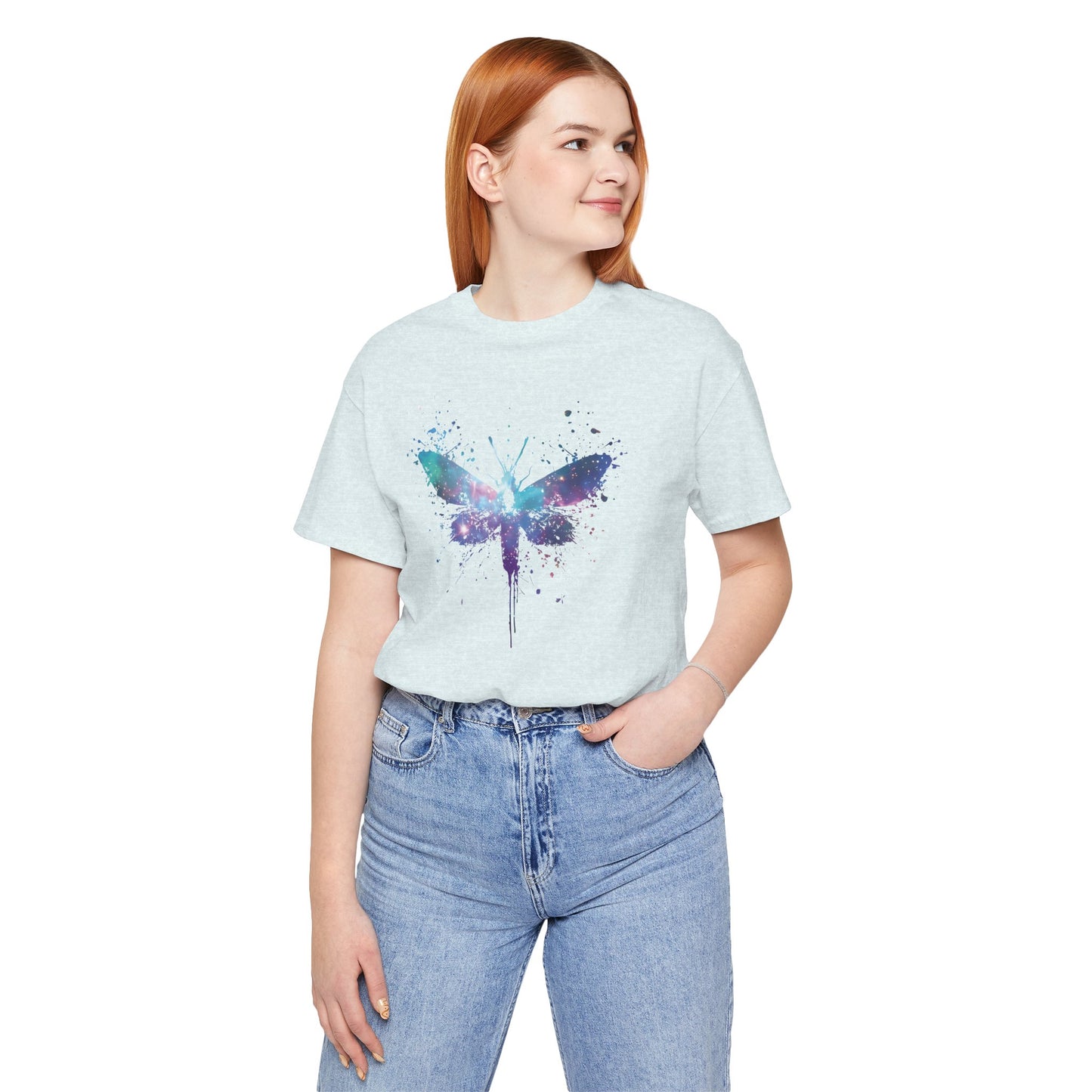 Galaxy Moth Graphic Tee - Watercolor Splatter Butterfly T-Shirt