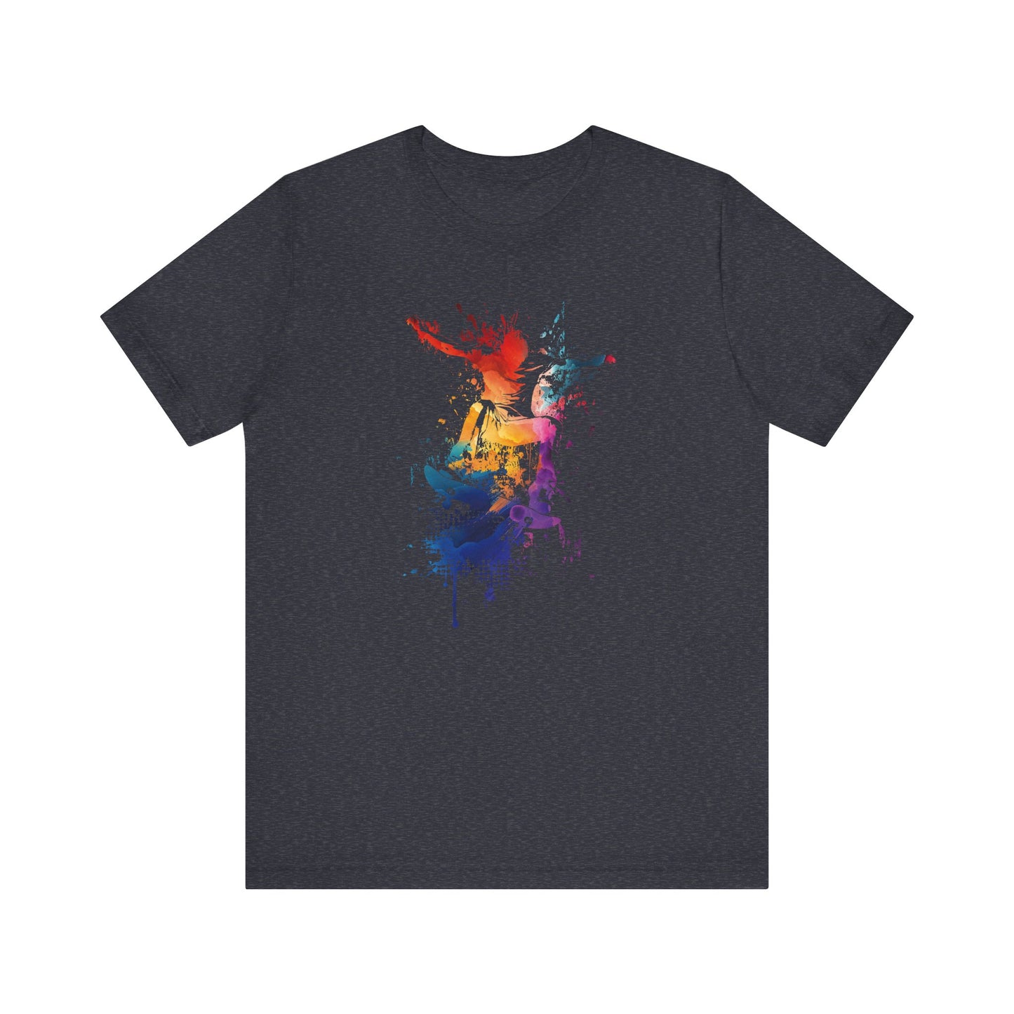 Skateboard Splash Tee — Colorful Watercolor Skateboarder Graphic T‑Shirt