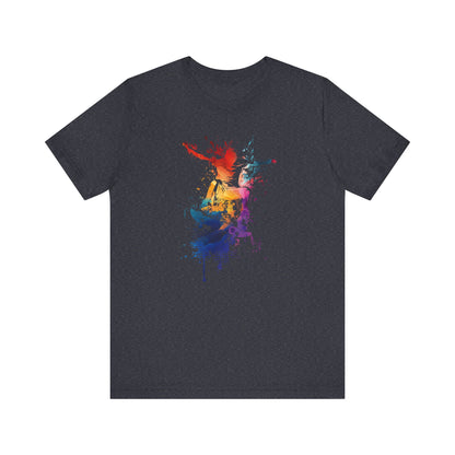 Skateboard Splash Tee — Colorful Watercolor Skateboarder Graphic T‑Shirt