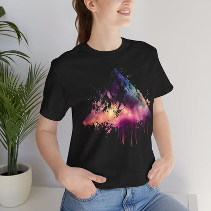 Space Mountain Watercolor Tee — Colorful Drip Peak Graphic T-Shirt
