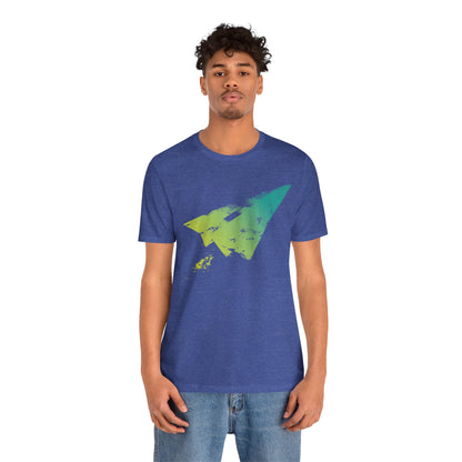 Paper Airplane Graphic Tee — Green Gradient Flight T‑Shirt