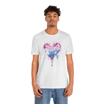 Watercolor Splatter Heart T‑Shirt — Galaxy Pink & Blue Drip Tee
