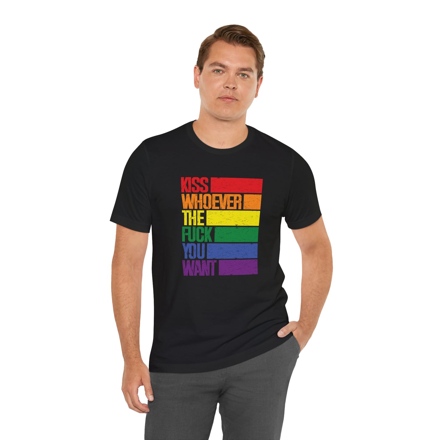 T-Shirt — "Kiss Whoever the F**k You Want" Rainbow Pride Tee