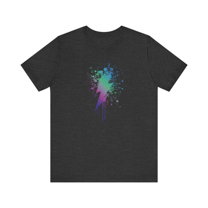 Lightning Bolt Paint-Splash T-Shirt — Colorful Graffiti Graphic Tee