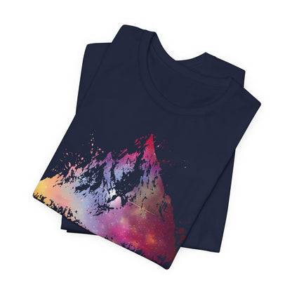 Space Mountain Watercolor Tee — Colorful Drip Peak Graphic T-Shirt