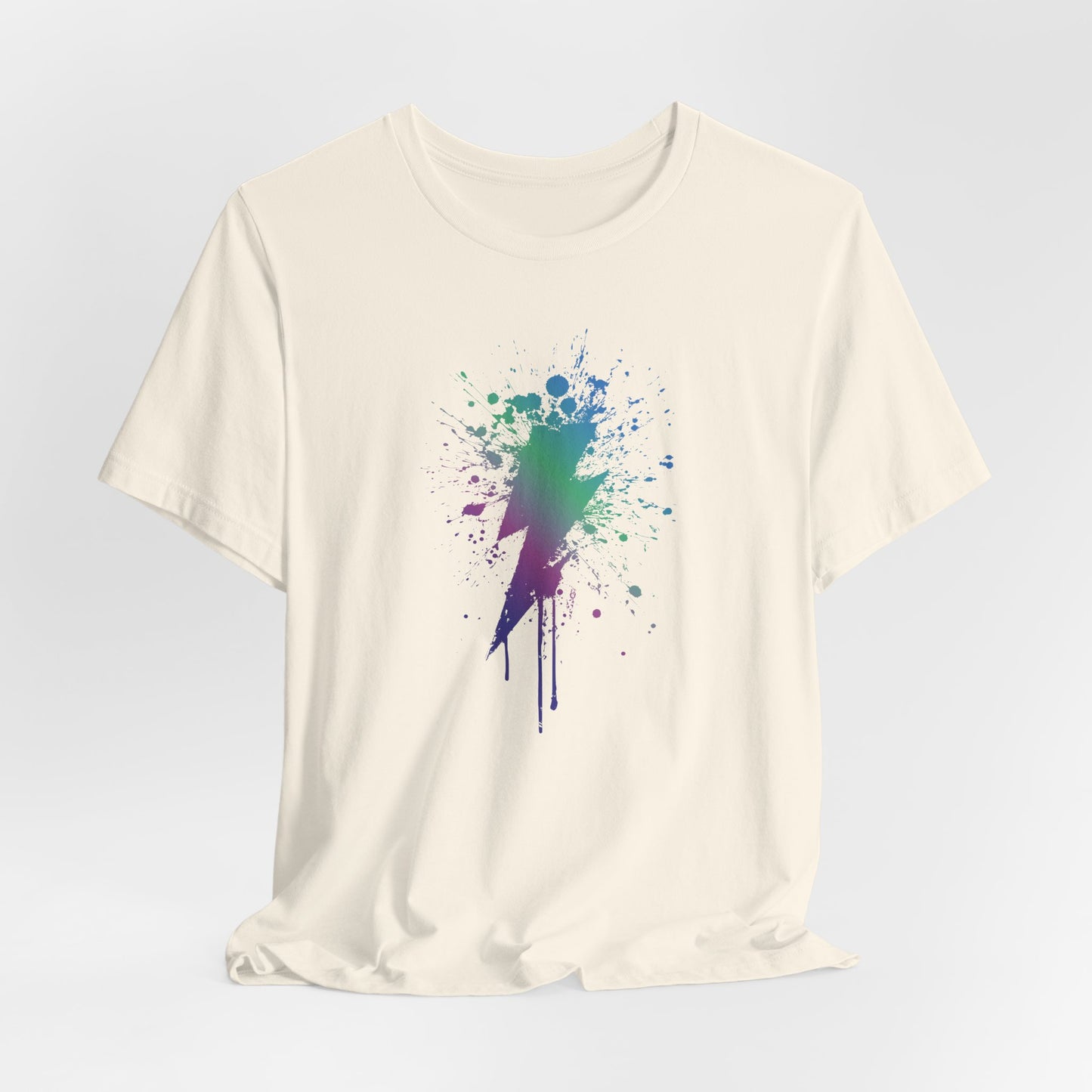 Lightning Bolt Paint-Splash T-Shirt — Colorful Graffiti Graphic Tee