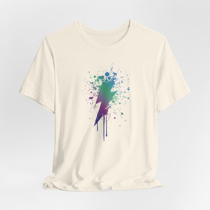 Lightning Bolt Paint-Splash T-Shirt — Colorful Graffiti Graphic Tee