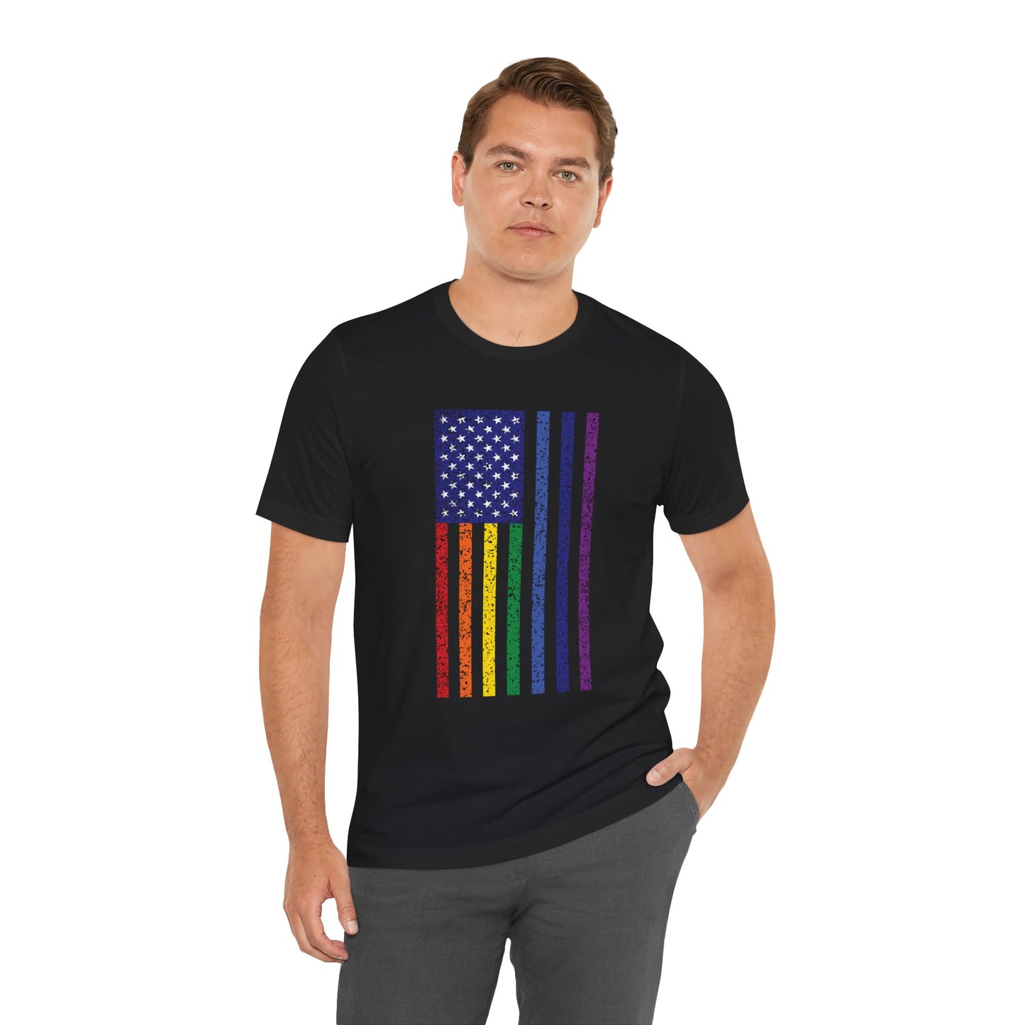 LGBTQ+ Distressed American Flag T-Shirt