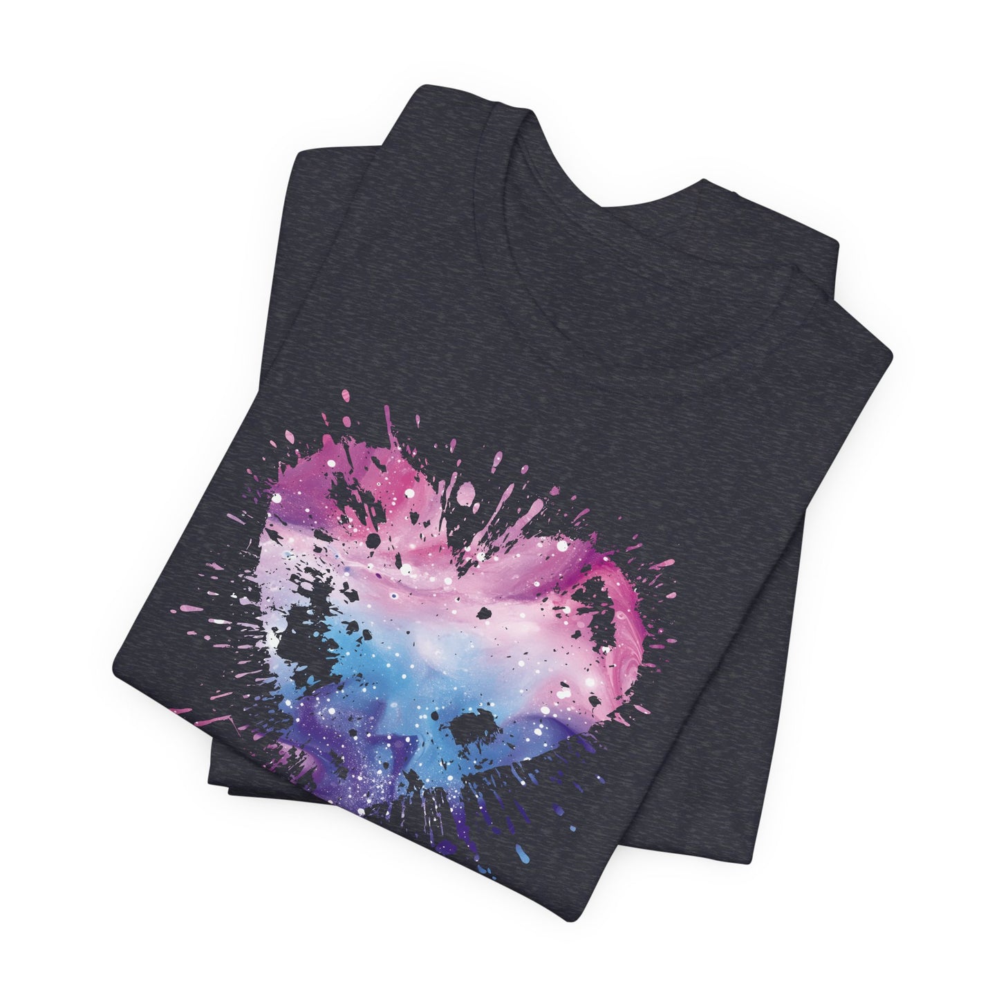 Watercolor Splatter Heart T‑Shirt — Galaxy Pink & Blue Drip Tee