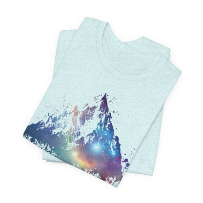 Space Mountain Watercolor Tee — Colorful Drip Peak Graphic T-Shirt