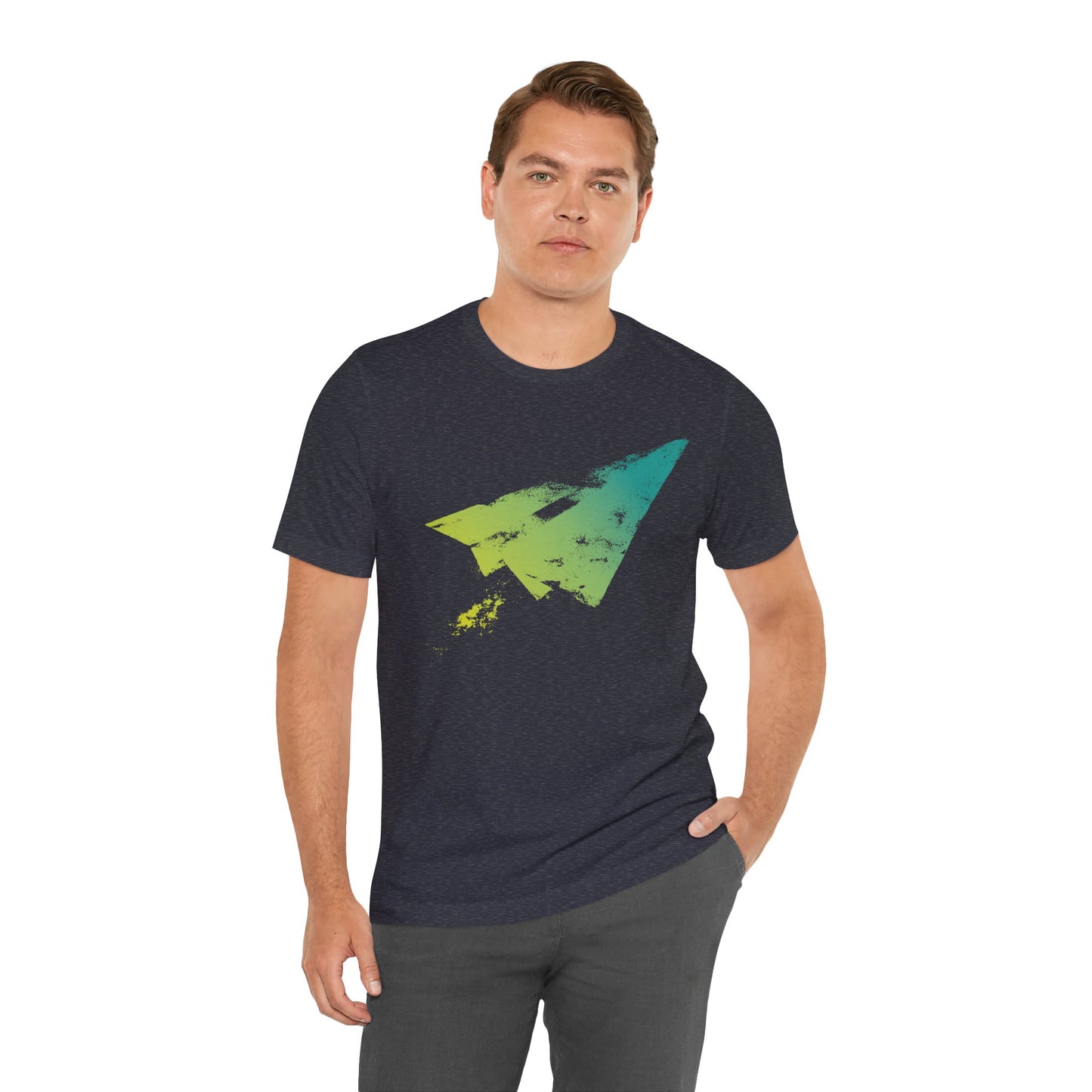 Paper Airplane Graphic Tee — Green Gradient Flight T‑Shirt