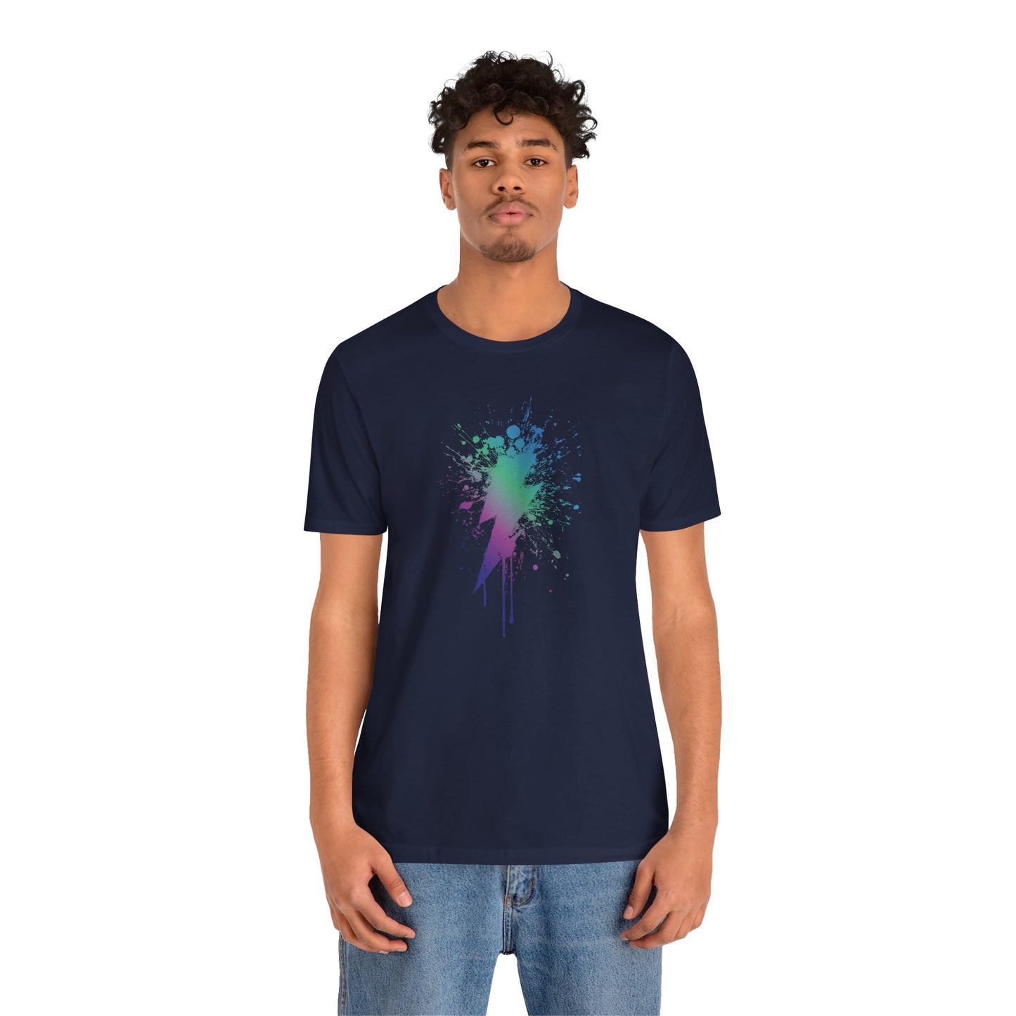 Lightning Bolt Paint-Splash T-Shirt — Colorful Graffiti Graphic Tee