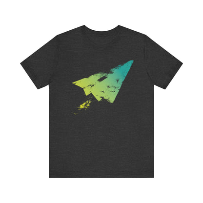 Paper Airplane Graphic Tee — Green Gradient Flight T‑Shirt