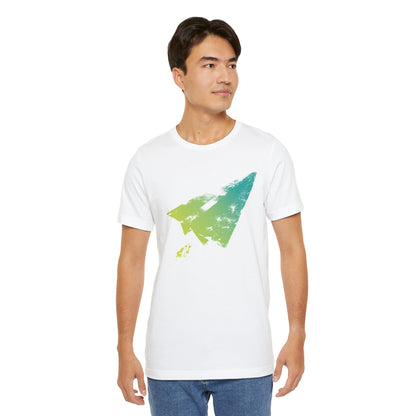 Paper Airplane Graphic Tee — Green Gradient Flight T‑Shirt
