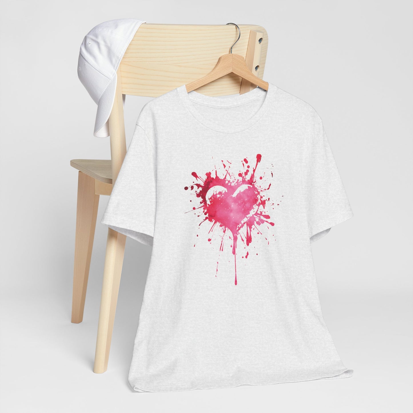 Heart Paint Splash T‑Shirt — Watercolor Pink Heart Graphic Tee