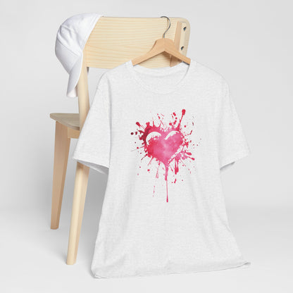 Heart Paint Splash T‑Shirt — Watercolor Pink Heart Graphic Tee