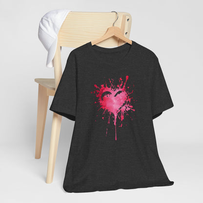 Heart Paint Splash T‑Shirt — Watercolor Pink Heart Graphic Tee