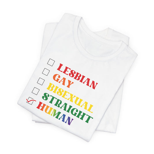 Human Checkbox Pride T-Shirt — "Human" Rainbow Equality Tee
