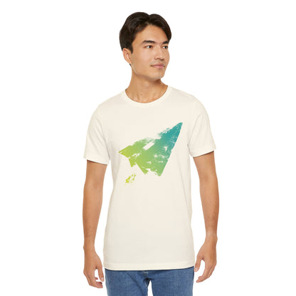 Paper Airplane Graphic Tee — Green Gradient Flight T‑Shirt
