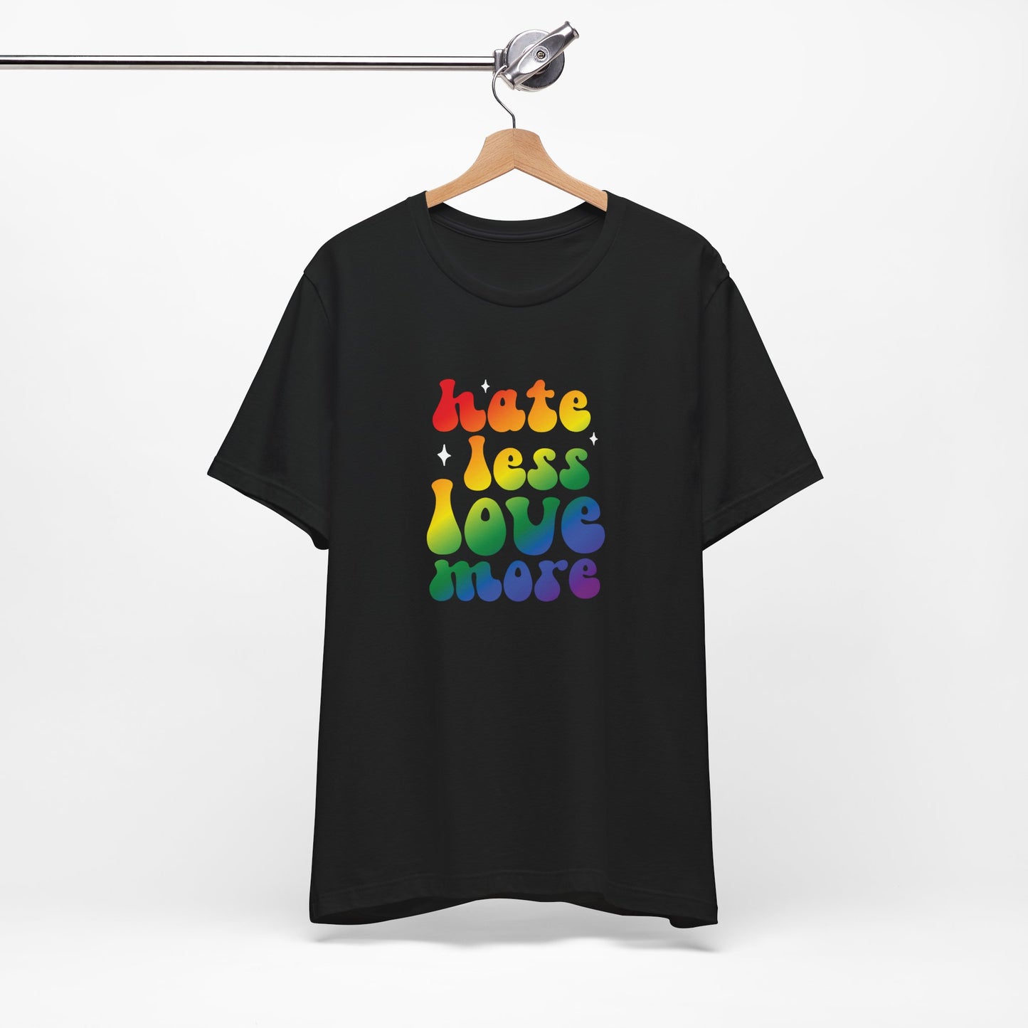 Love More Rainbow T‑Shirt — "Hate Less Love More" Retro Pride Tee