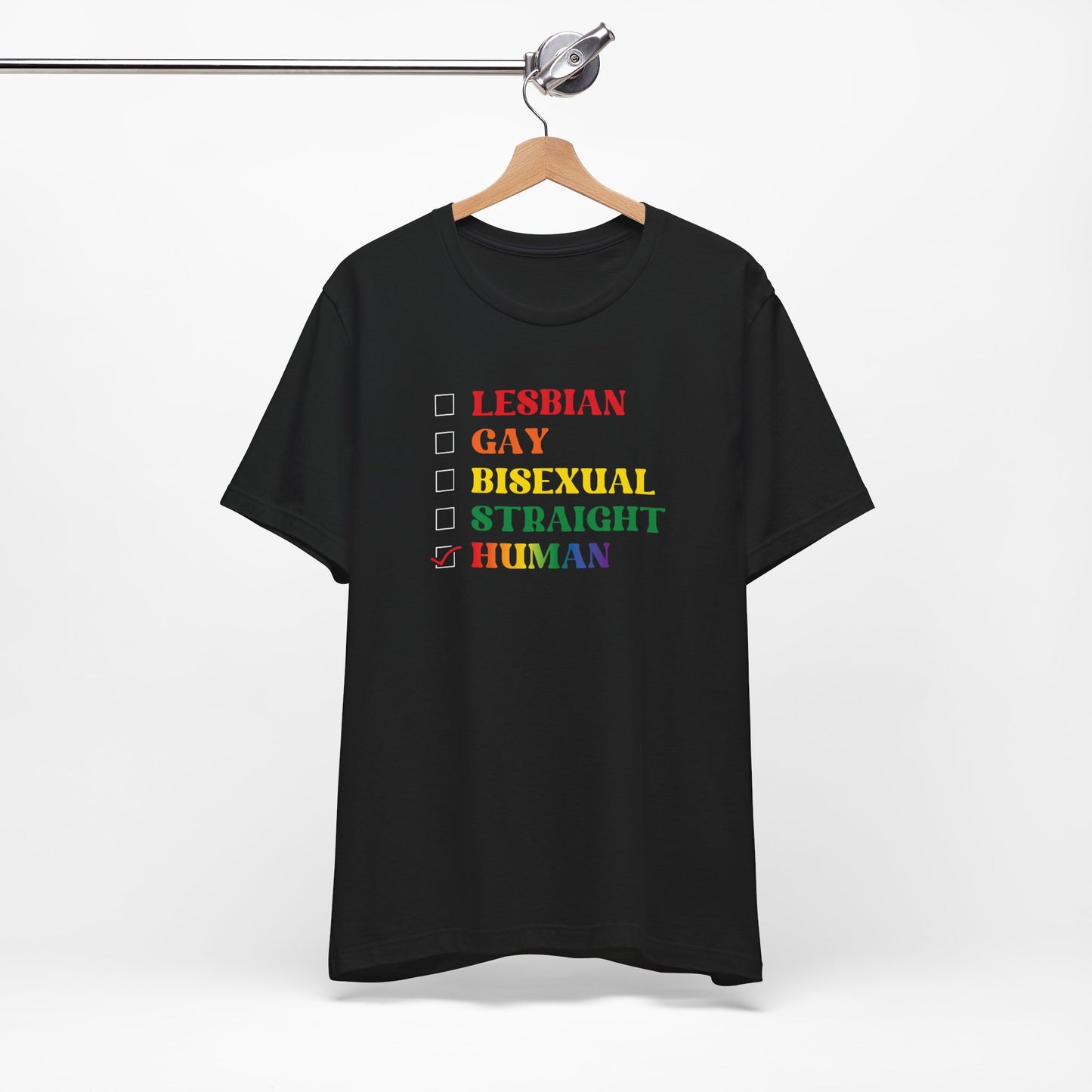 Human Checkbox Pride T-Shirt — "Human" Rainbow Equality Tee