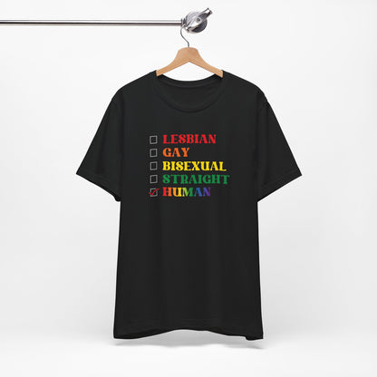 Human Checkbox Pride T-Shirt — "Human" Rainbow Equality Tee