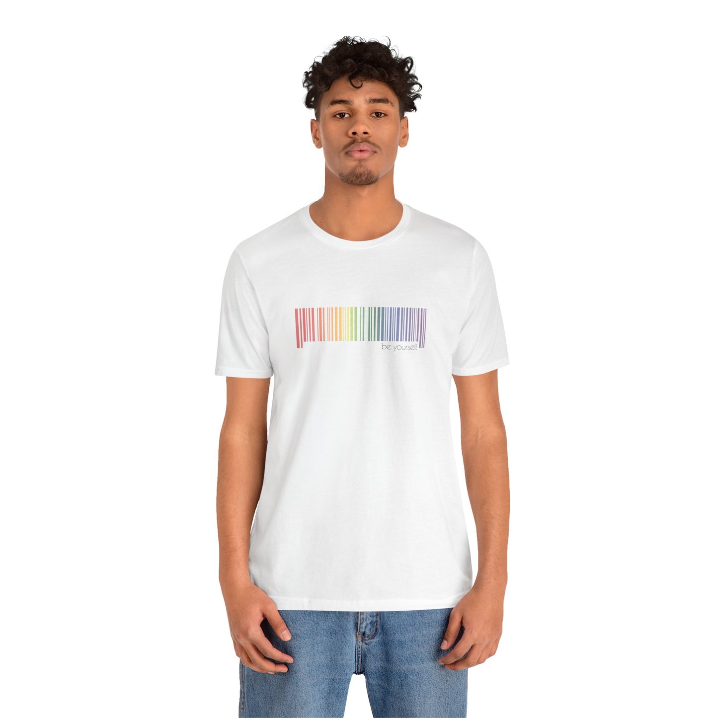 Rainbow Barcode T-Shirt — Minimal Pride Graphic Tee