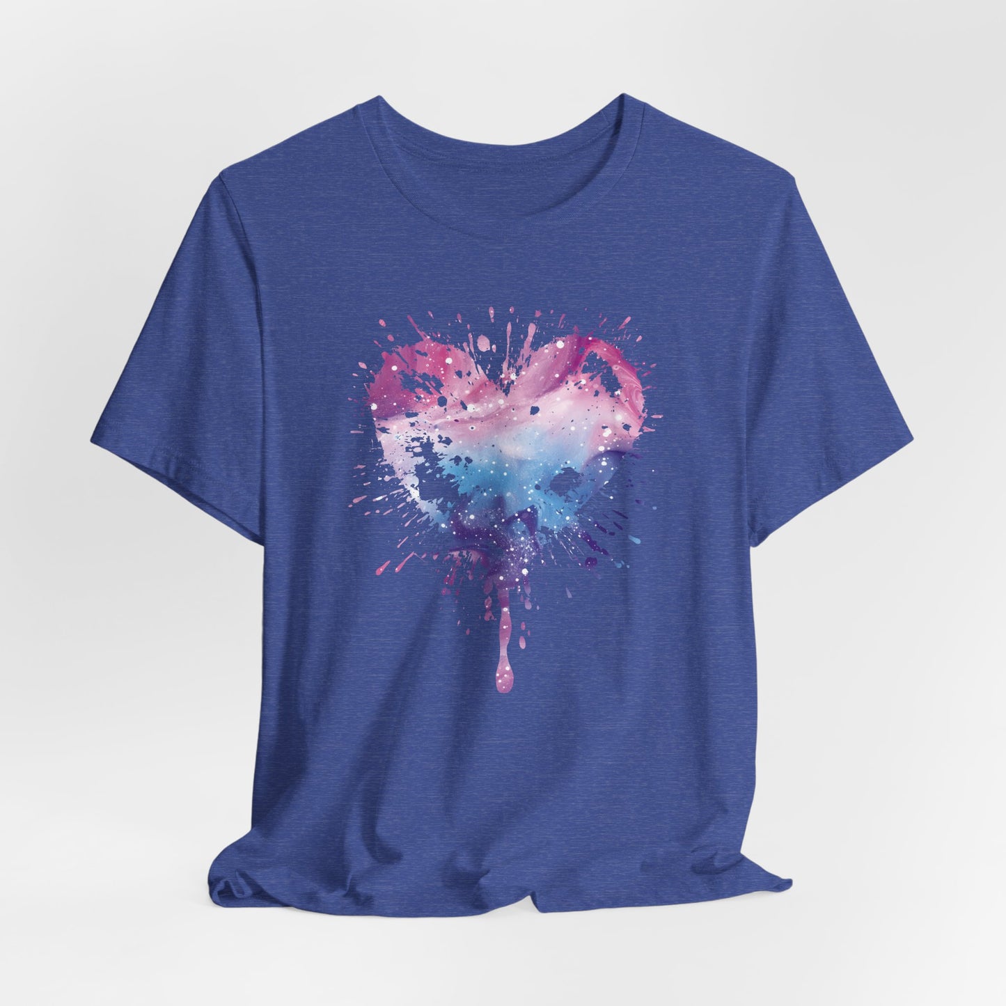 Watercolor Splatter Heart T‑Shirt — Galaxy Pink & Blue Drip Tee