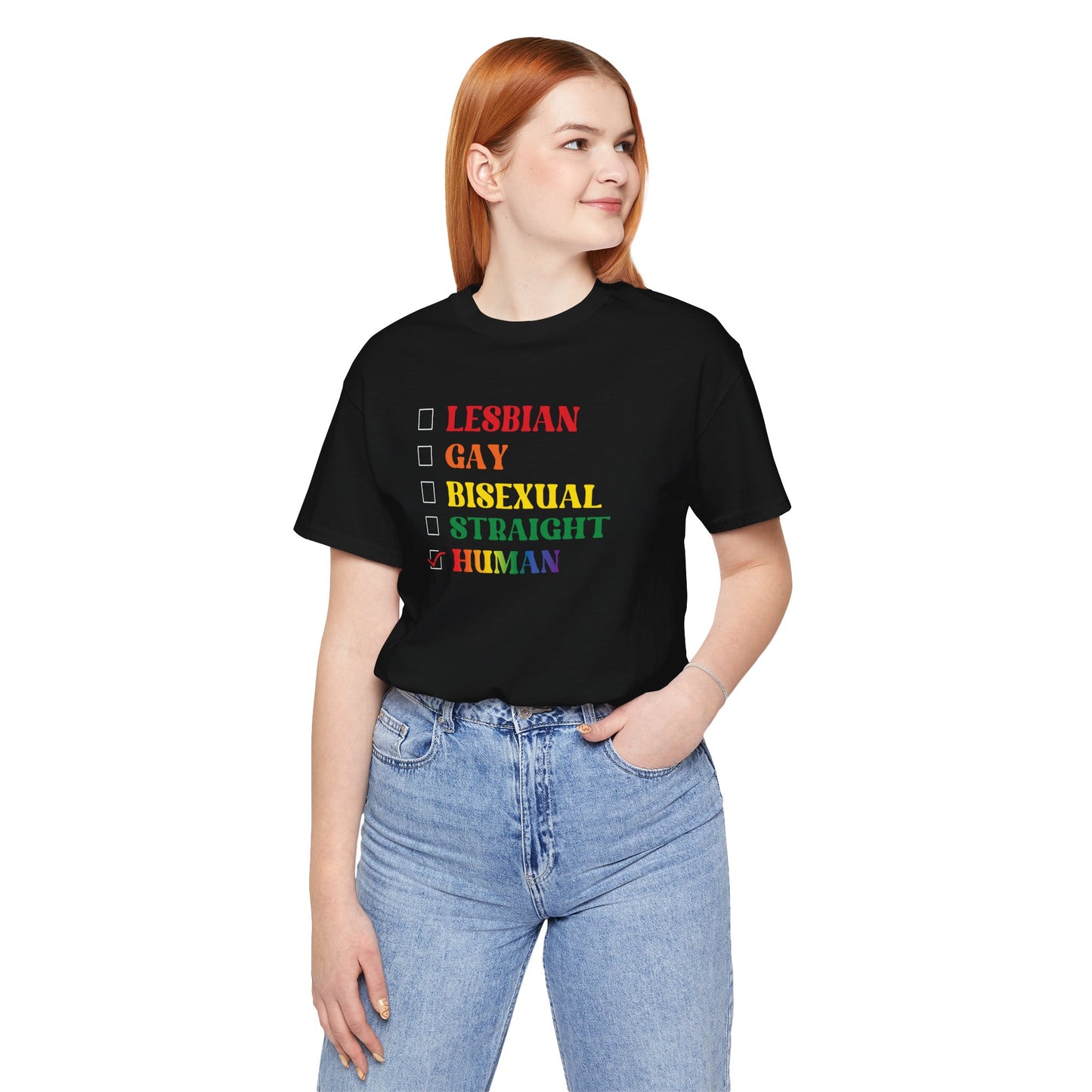 Human Checkbox Pride T-Shirt — "Human" Rainbow Equality Tee