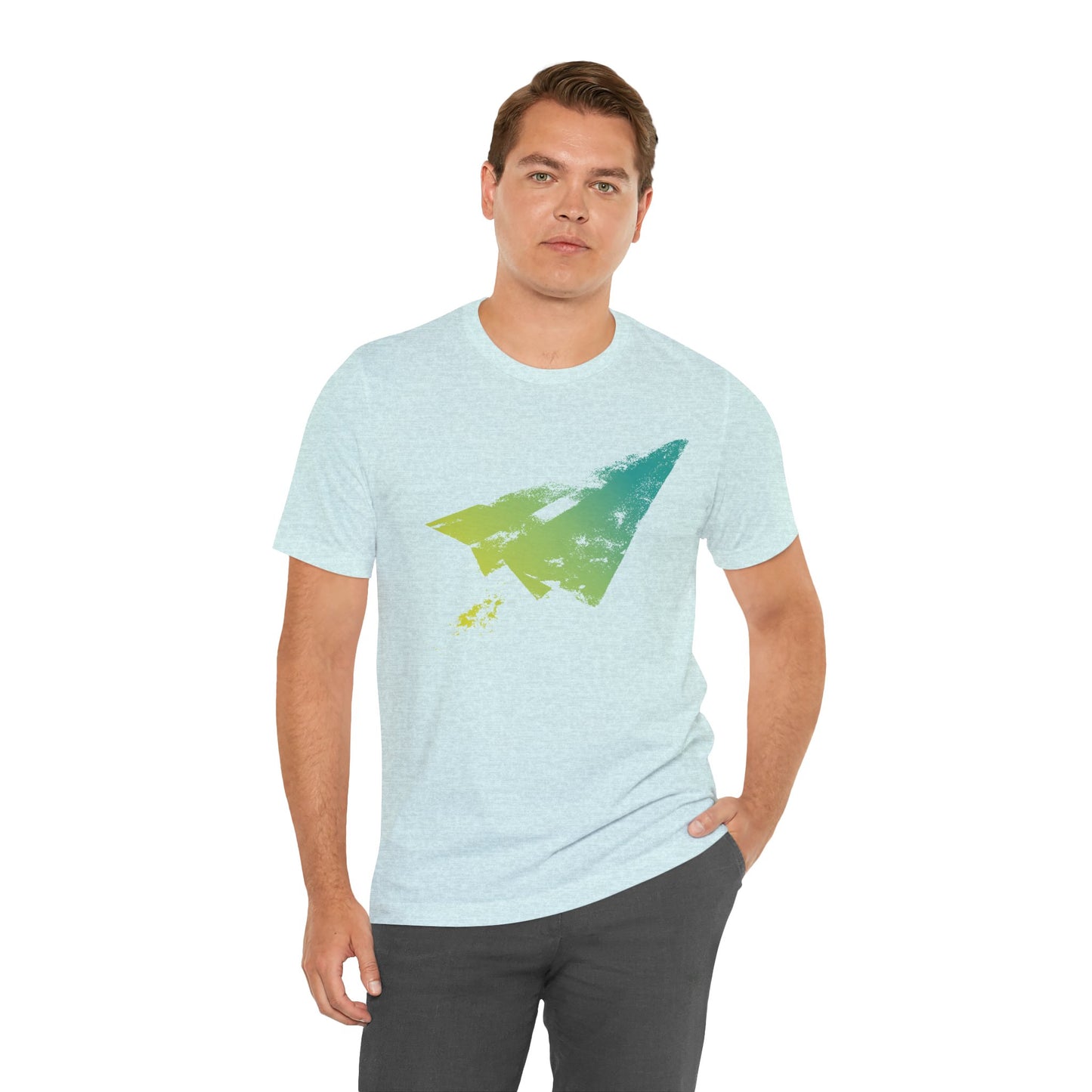 Paper Airplane Graphic Tee — Green Gradient Flight T‑Shirt