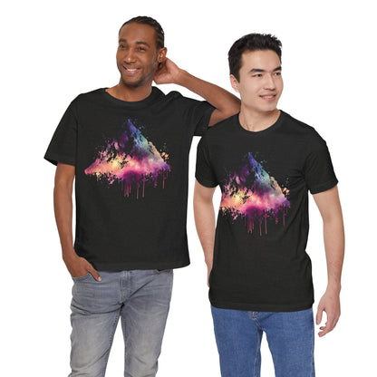Space Mountain Watercolor Tee — Colorful Drip Peak Graphic T-Shirt