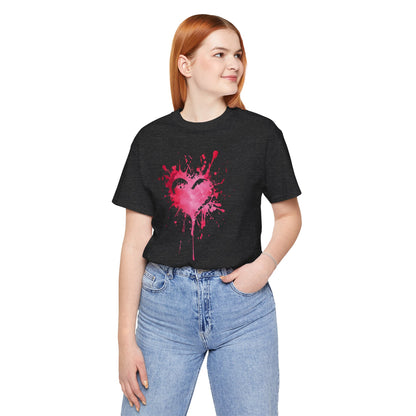 Heart Paint Splash T‑Shirt — Watercolor Pink Heart Graphic Tee
